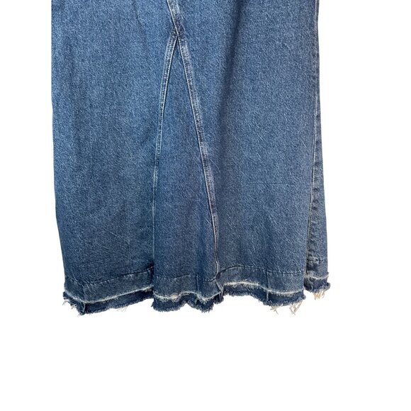 Zara Denim Maxi Skirt XS High Waist Distressed Hem Blue - Picture 12 of 13